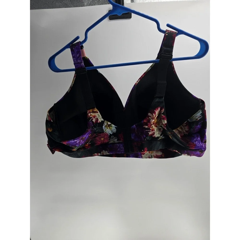 Cacique‎ Comfort Bliss Lightly Lined No-Wire Bra 52D Floral Black Purple m91540